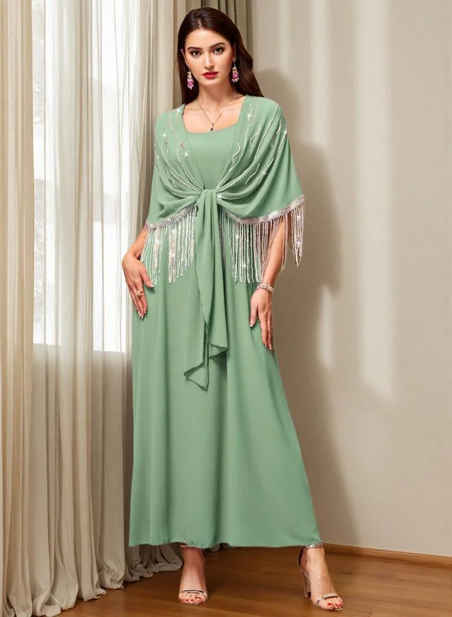 Take Two Women Green Rhinestone Embellished Tasselled Jalabiya
